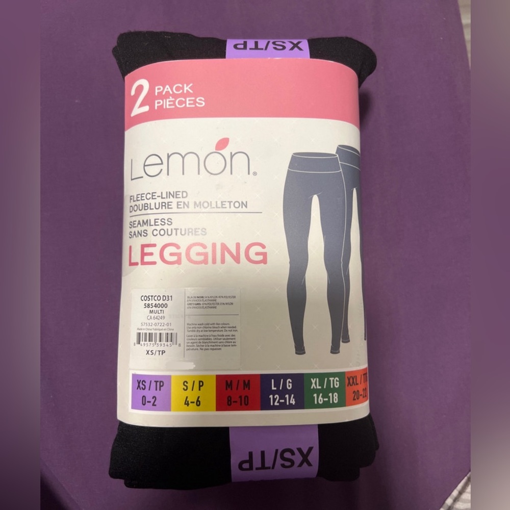 costco pack of 2 leggings, black & dark grey. very stretchy fits size S too.